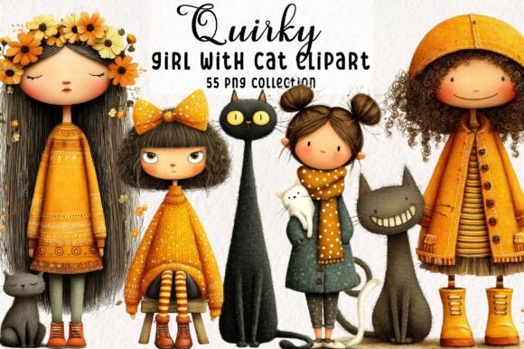 Download Quirky Girl with Cat Clipart - Premium Resources