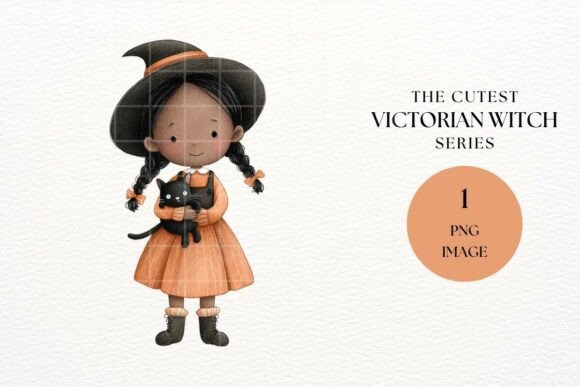 Download Cute Witch Girl with Cat Clipart - Premium Bundle