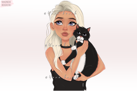 Download Fashion Cute Blond Girl with Cat Clipart - Premium Resources