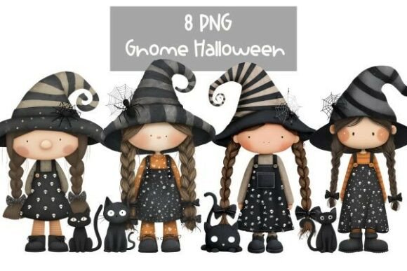 Download Halloween Gnome Girl with Cat Clipart - Premium Bundle