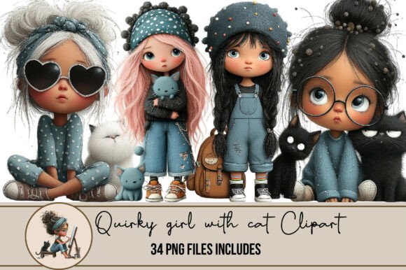 Download Quirky Girl with Cat Clipart - Premium Resources